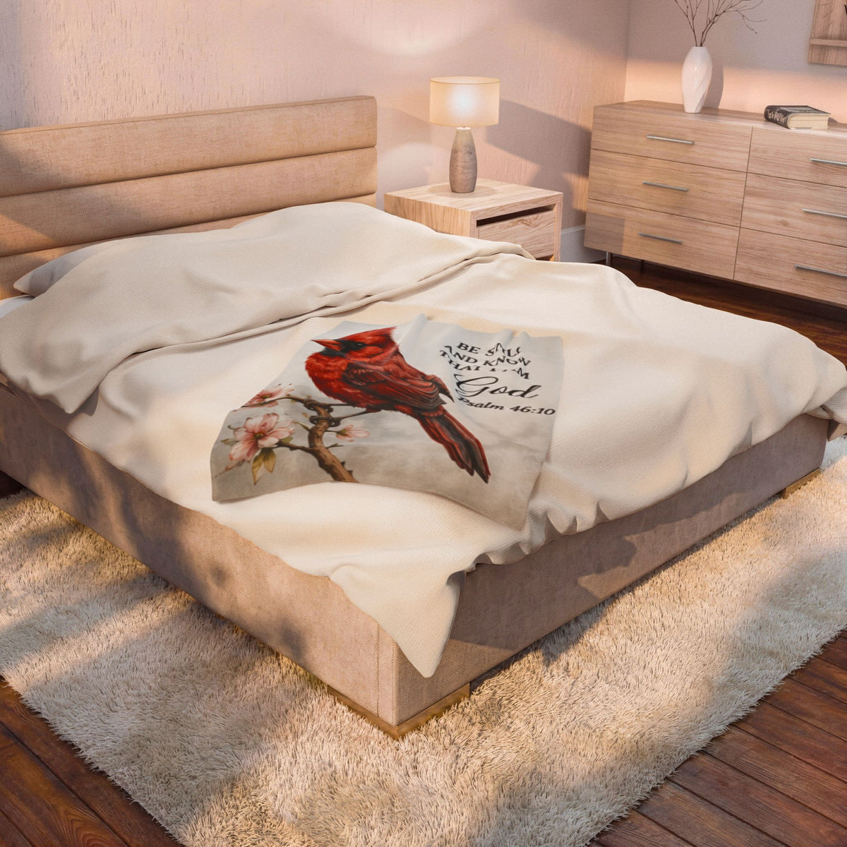 Cardinal Bird Psalm 46:10 Velveteen Plush Blanket | Scripture Throw