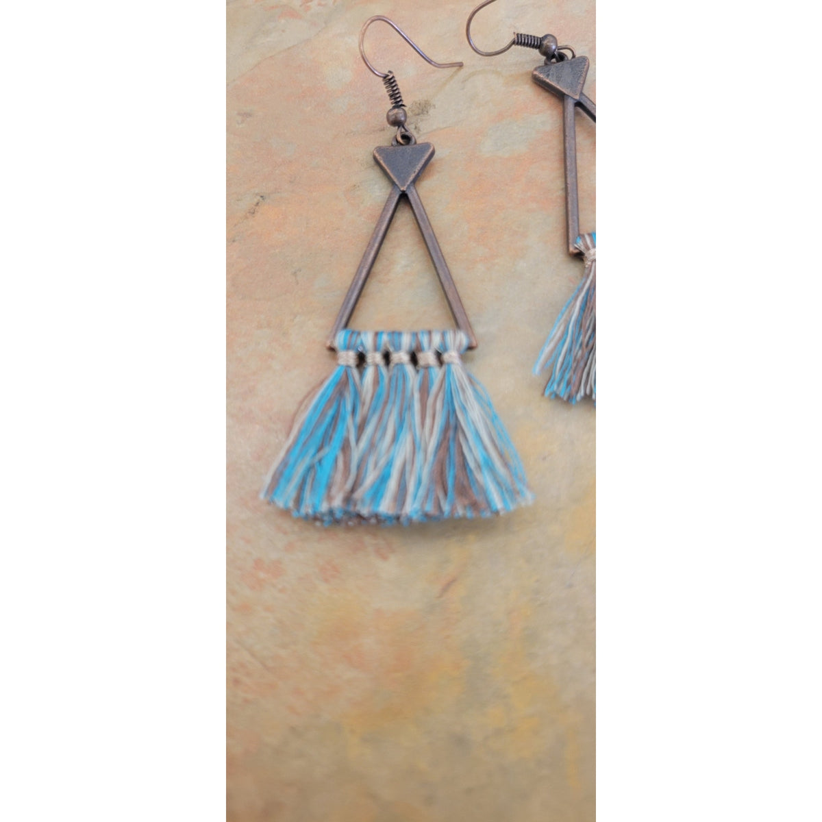 Copper triangle frame earrings
