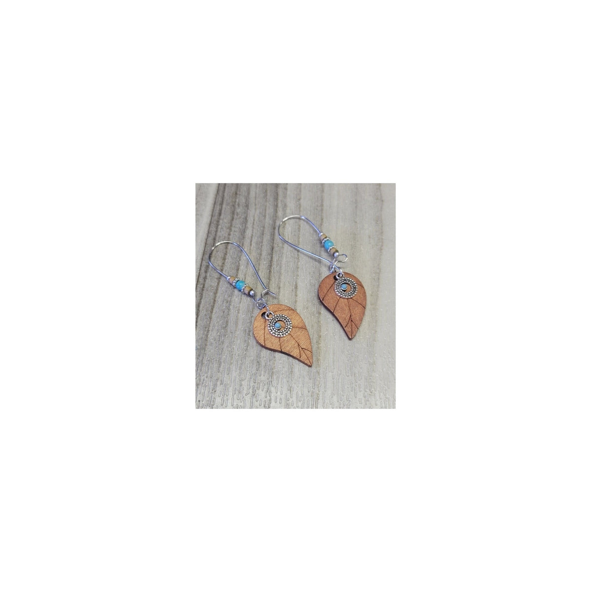 Boho wooden leaf earrings with beads