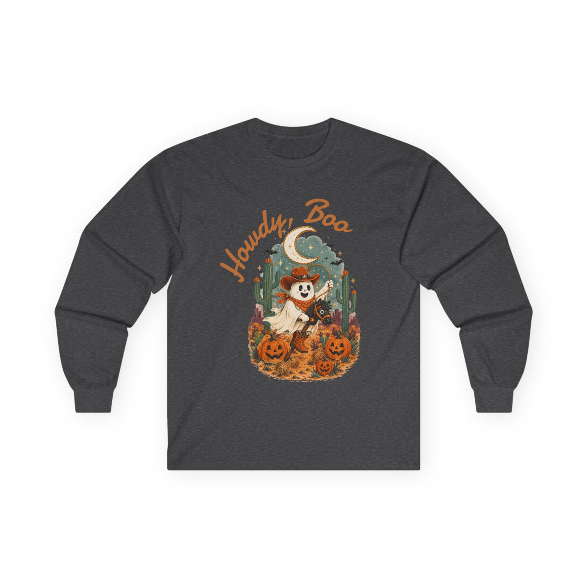 Howdy Boo ghost cowboy pumpkin Long Sleeve, Halloween western spooky tee