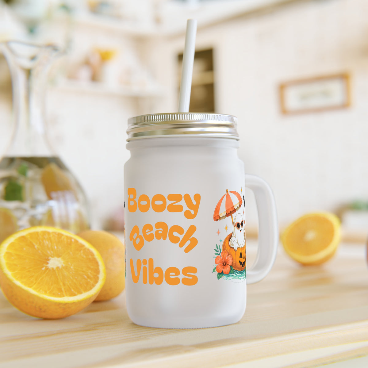 Boozy Beach Vibes Mason Jar | Halloween Pumpkin Beach Drink Jar