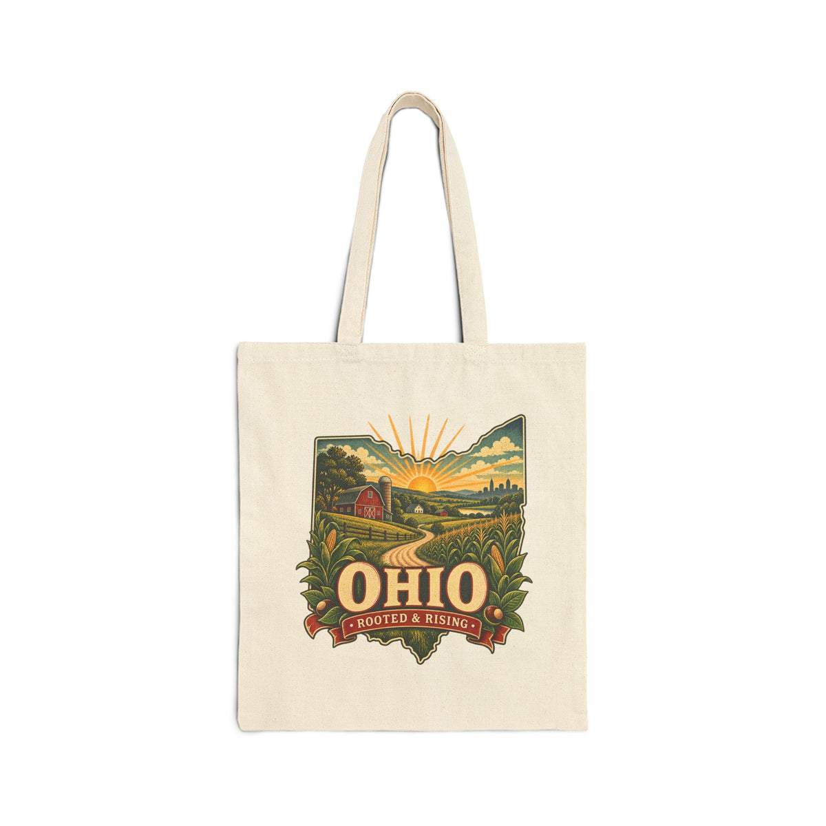 Ohio sunrise landscape Tote Bag | state map, vintage farm scene