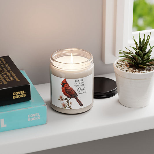 Cardinal with Psalm 46:10 Quote Candle | 9oz Soy Candle