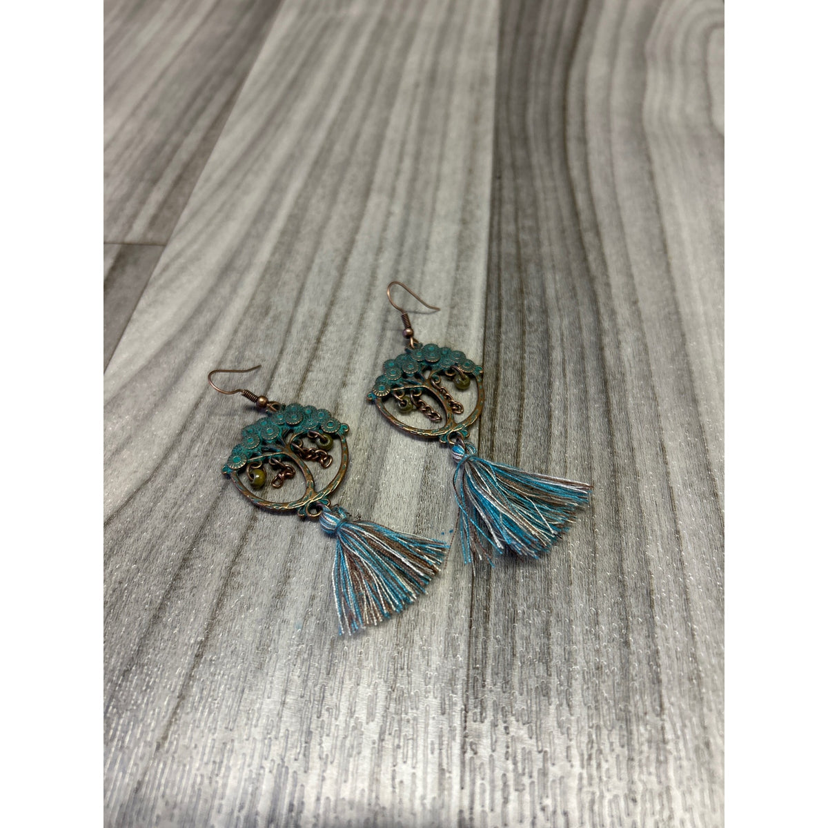 Patina tree of life earrings 2 1/2”