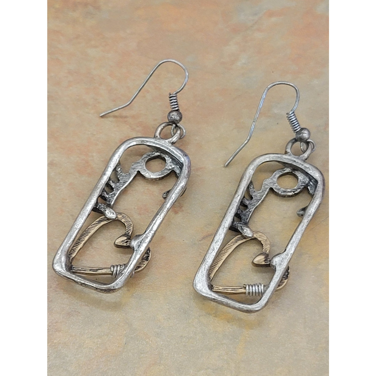 Two Tone Metal Love earrings with heart