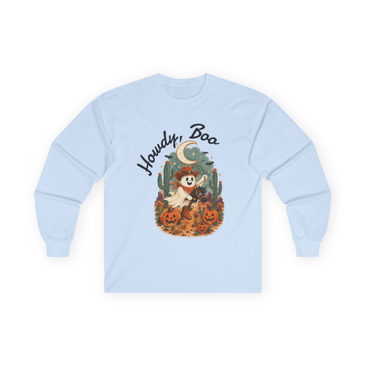 Howdy Boo ghost cowboy pumpkin Long Sleeve, Halloween western spooky tee