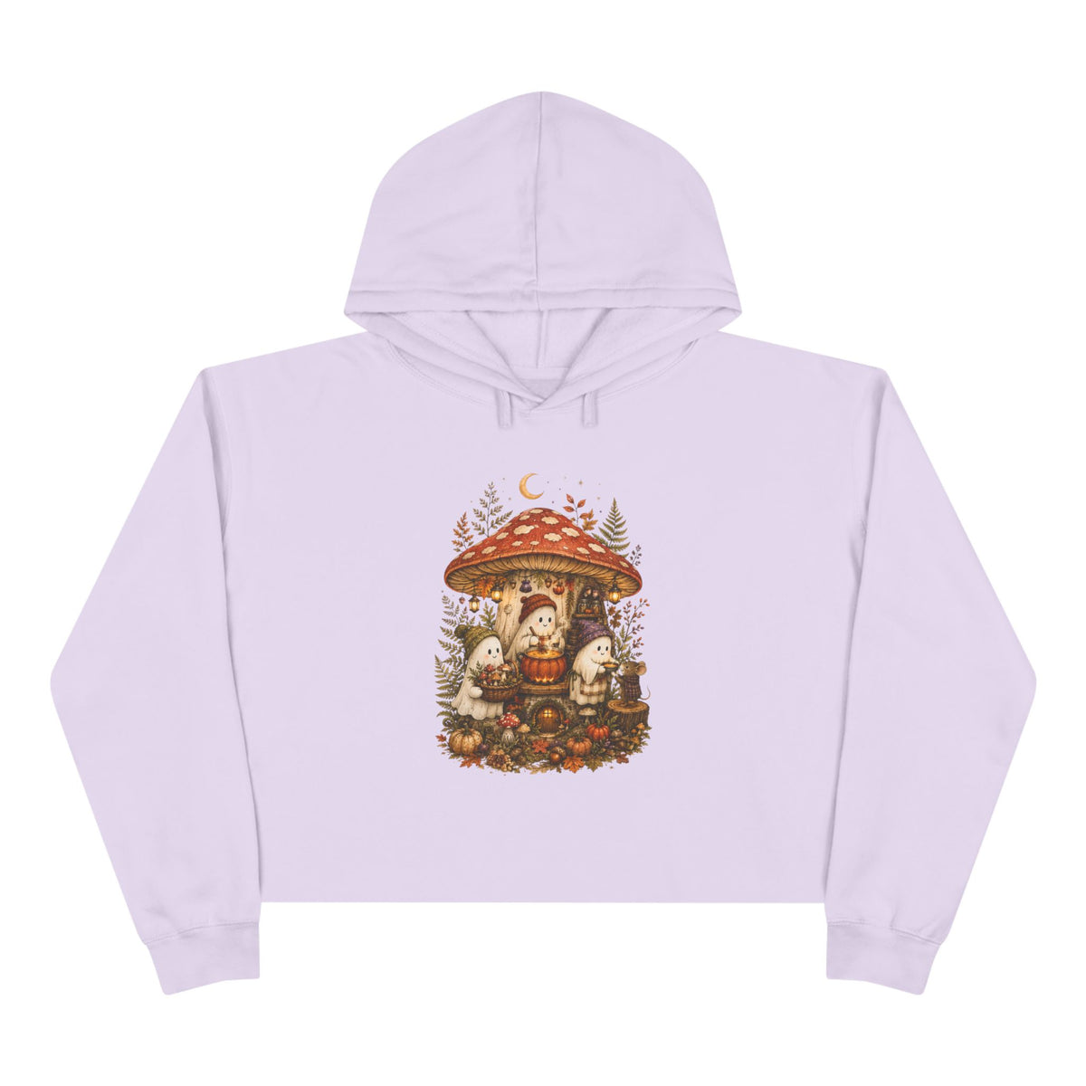 Mushroom Forest Cottage Crop Hoodie | Cute Woodland Gnome Illustration