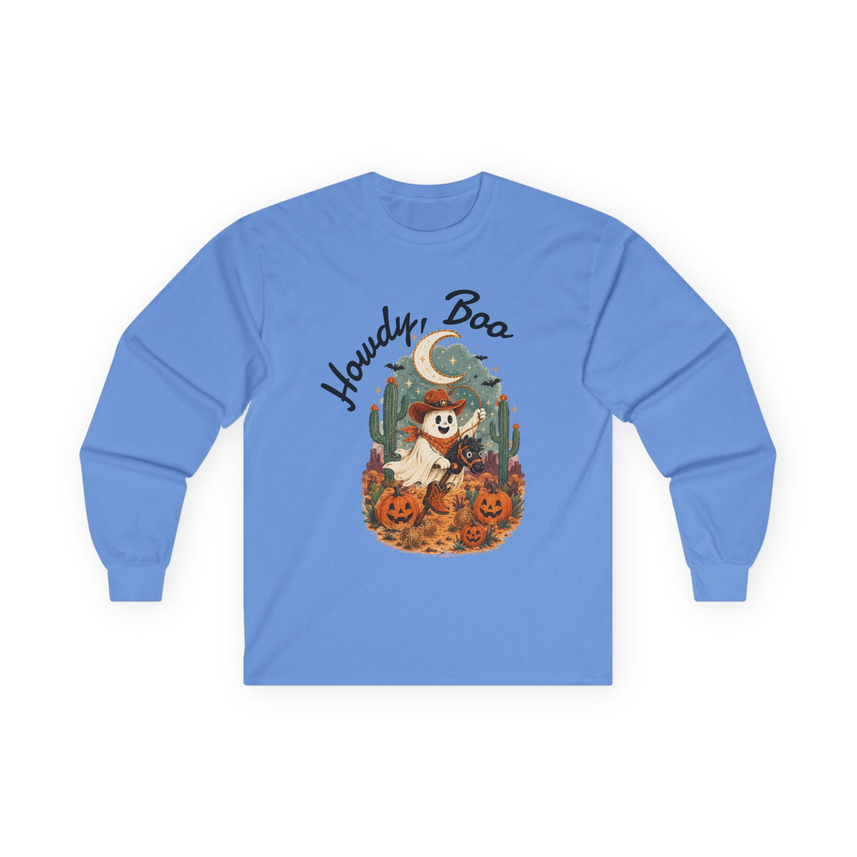 Howdy Boo ghost cowboy pumpkin Long Sleeve, Halloween western spooky tee