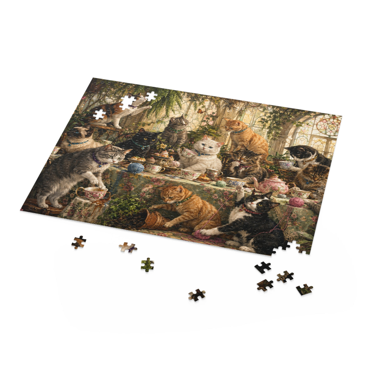 Cats at Tea Party Puzzle | Vintage Cat Illustration 120/252/500-Piece
