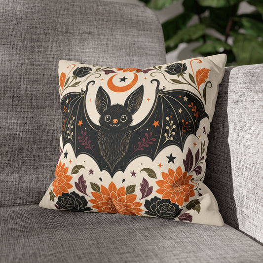 Halloween Bat Decorative Pillow Cover — Floral Moon Square Throw Pillowcase