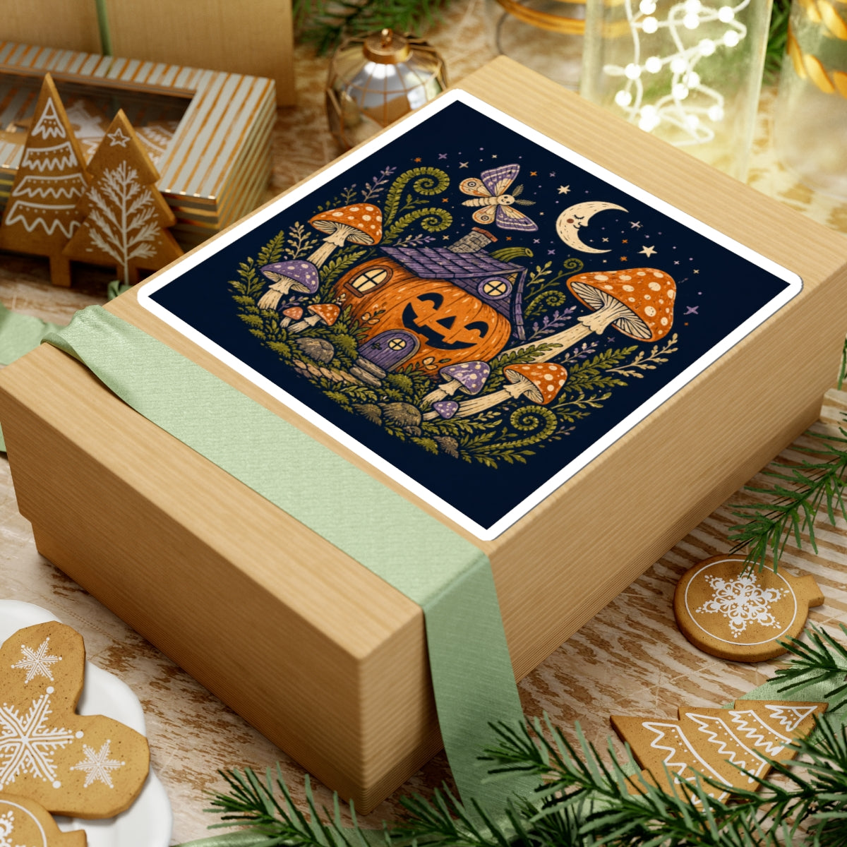 Jack-O'-Lantern Mushroom Cottage Sticker | Halloween Pumpkin Sticker