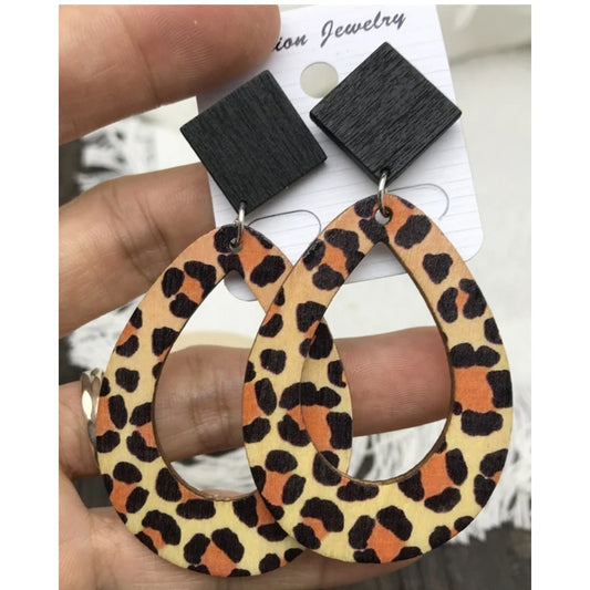 Vintage Leopard Print Wood earrings