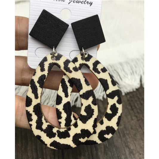 Vintage Leopard Print Wood earrings