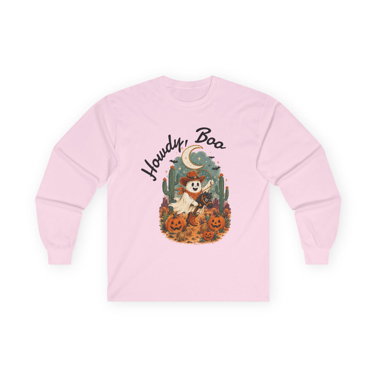 Howdy Boo ghost cowboy pumpkin Long Sleeve, Halloween western spooky tee