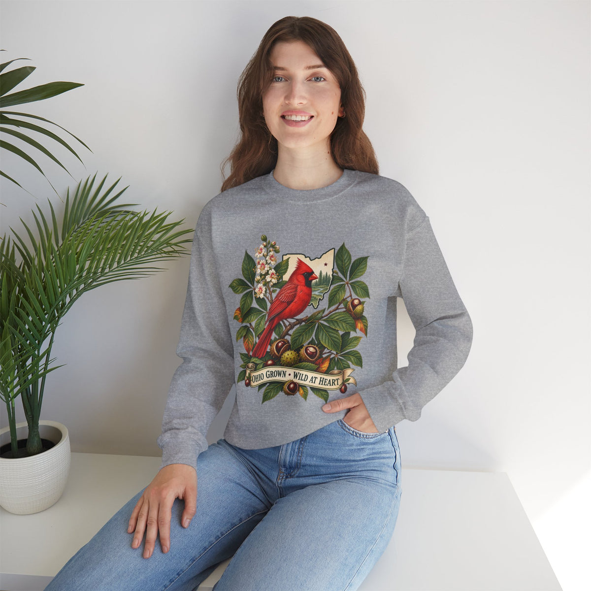 Cardinal Bird Illustration Sweatshirt | Home Grown Wild at Heart Ohio