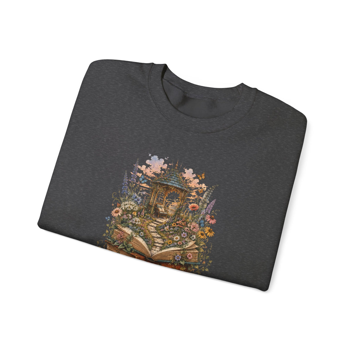 Book Lover Garden Sweatshirt – Cozy Cat, Books and Wildflowers Crewneck