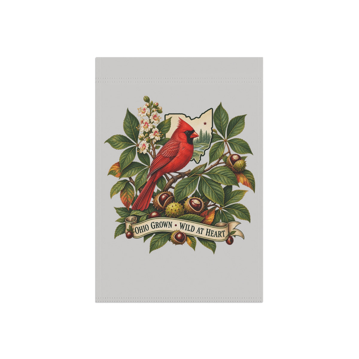 Ohio Grown Cardinal Garden Flag | House Banner, Floral Nest Design