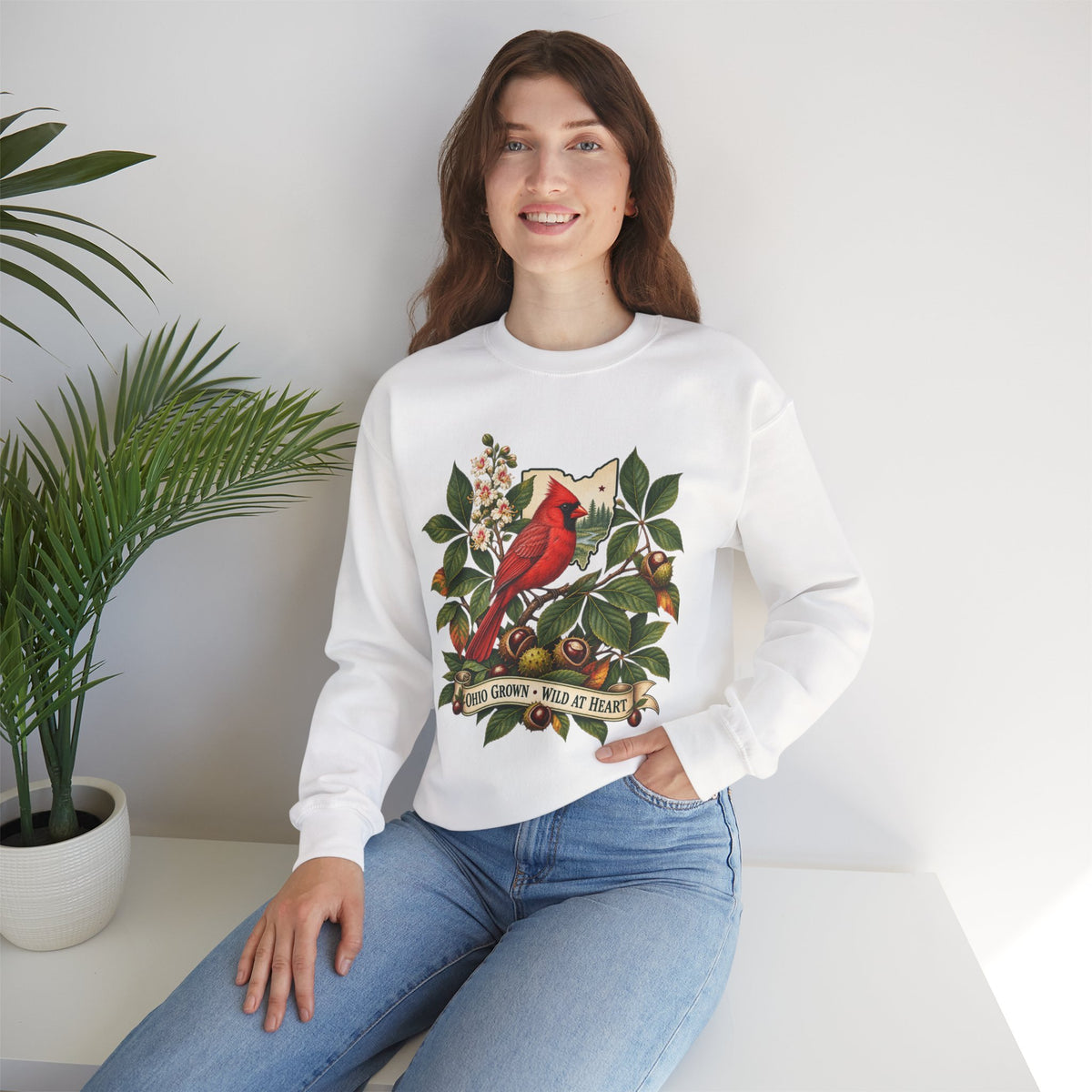 Cardinal Bird Illustration Sweatshirt | Home Grown Wild at Heart Ohio