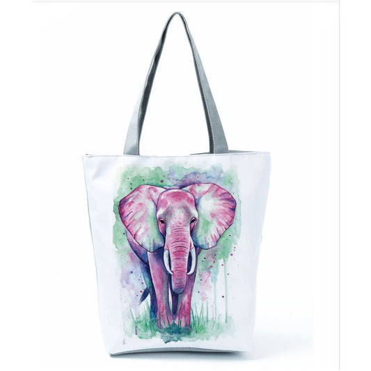 Elephant Print Tote Bag Polyester with Zipper