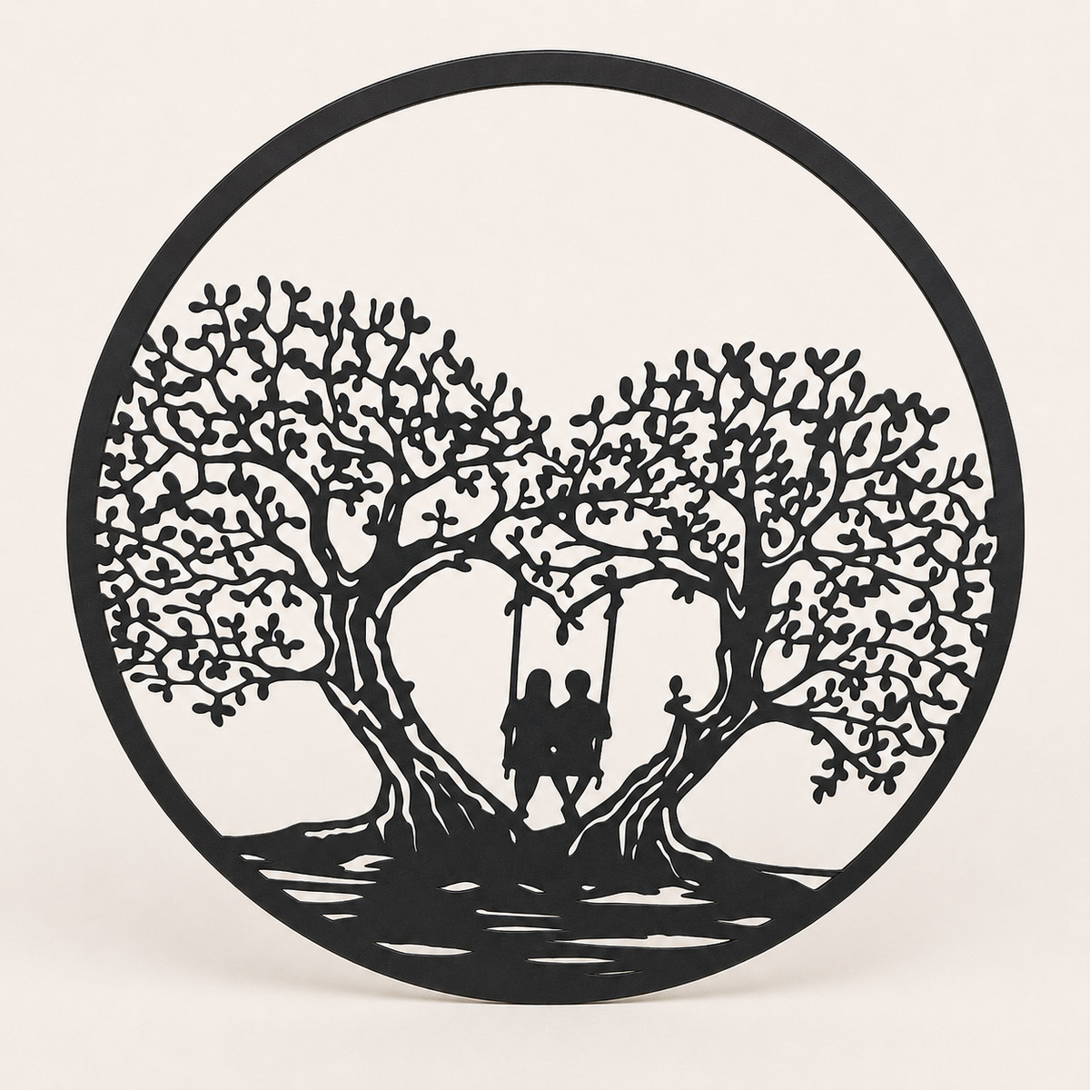 Romantic Couple on Swing Metal Wall Art – 15-Inch Tree of Love Décor