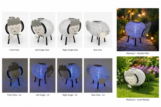 Solar Sheep Garden Statue with LED Light | Metal Outdoor Garden Decor | Cute Sheep Yard Art | Solar Landscape Light