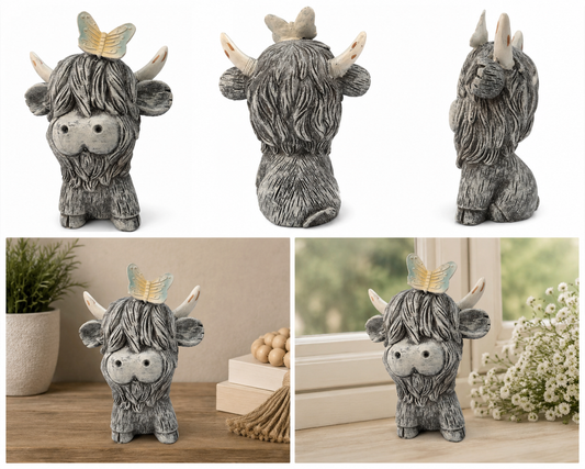 Hazel the Butterfly Highland Cow Rustic Farmhouse Garden & Home Décor Statue
