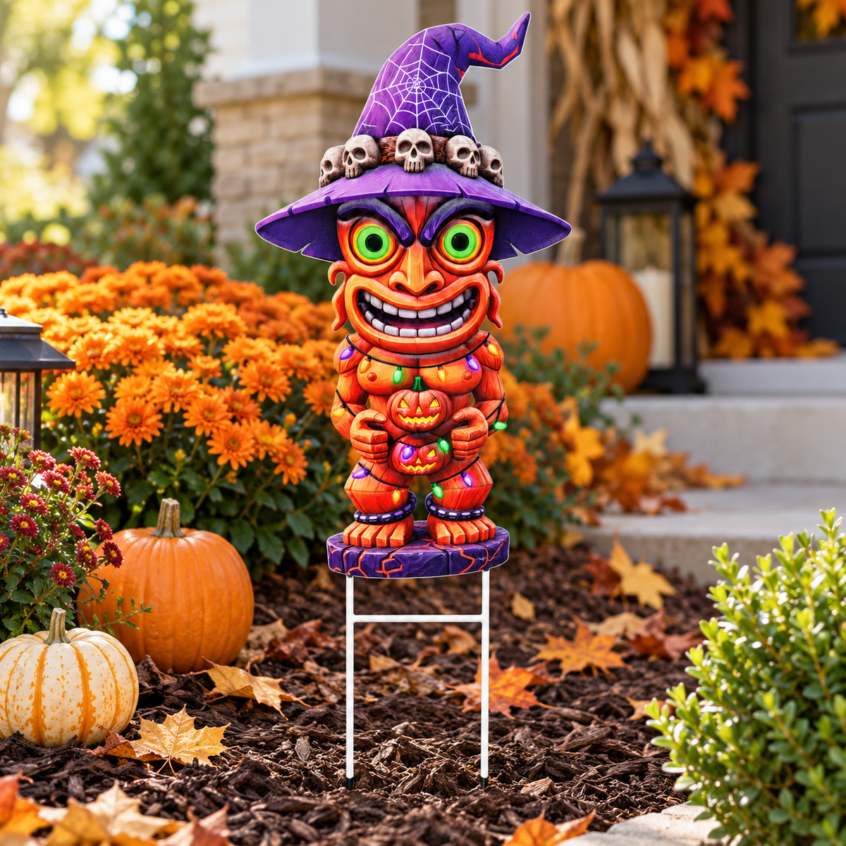 Halloween Witch Tiki Metal Garden Stake – 32″ Outdoor Yard Decor