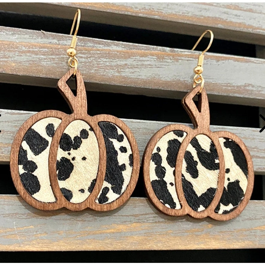 Halloween Pumpkin Leopard Pattern Hollowed Out Leather Earrings