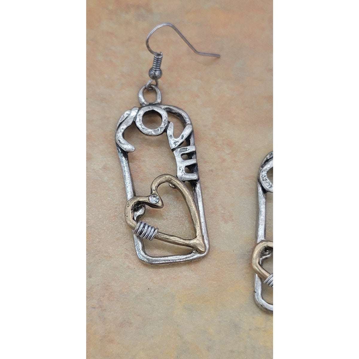 Two Tone Metal Love earrings with heart
