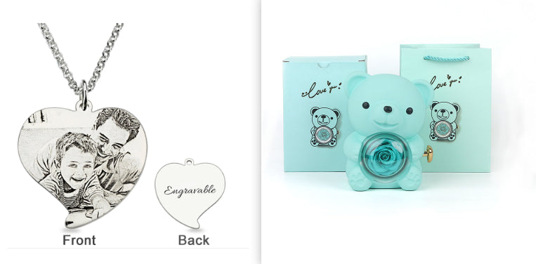 Rotating Bear Gift Box Rose Jewelry Box