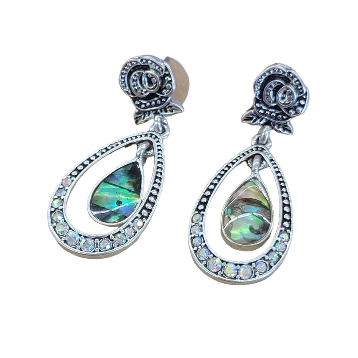 Abalone Double Tear Drop Rose dangle earrings