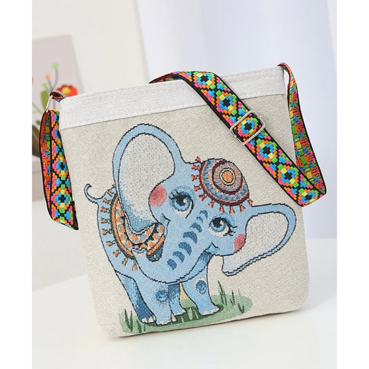 Ethnic Style Elephant Diagonal Canvas bag