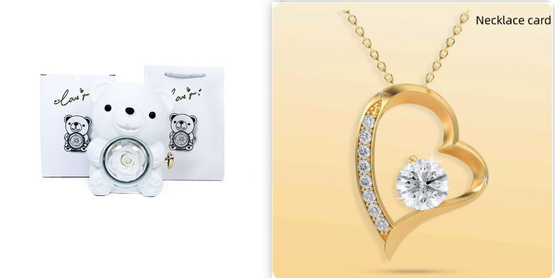 Rotating Bear Gift Box Rose Jewelry Box