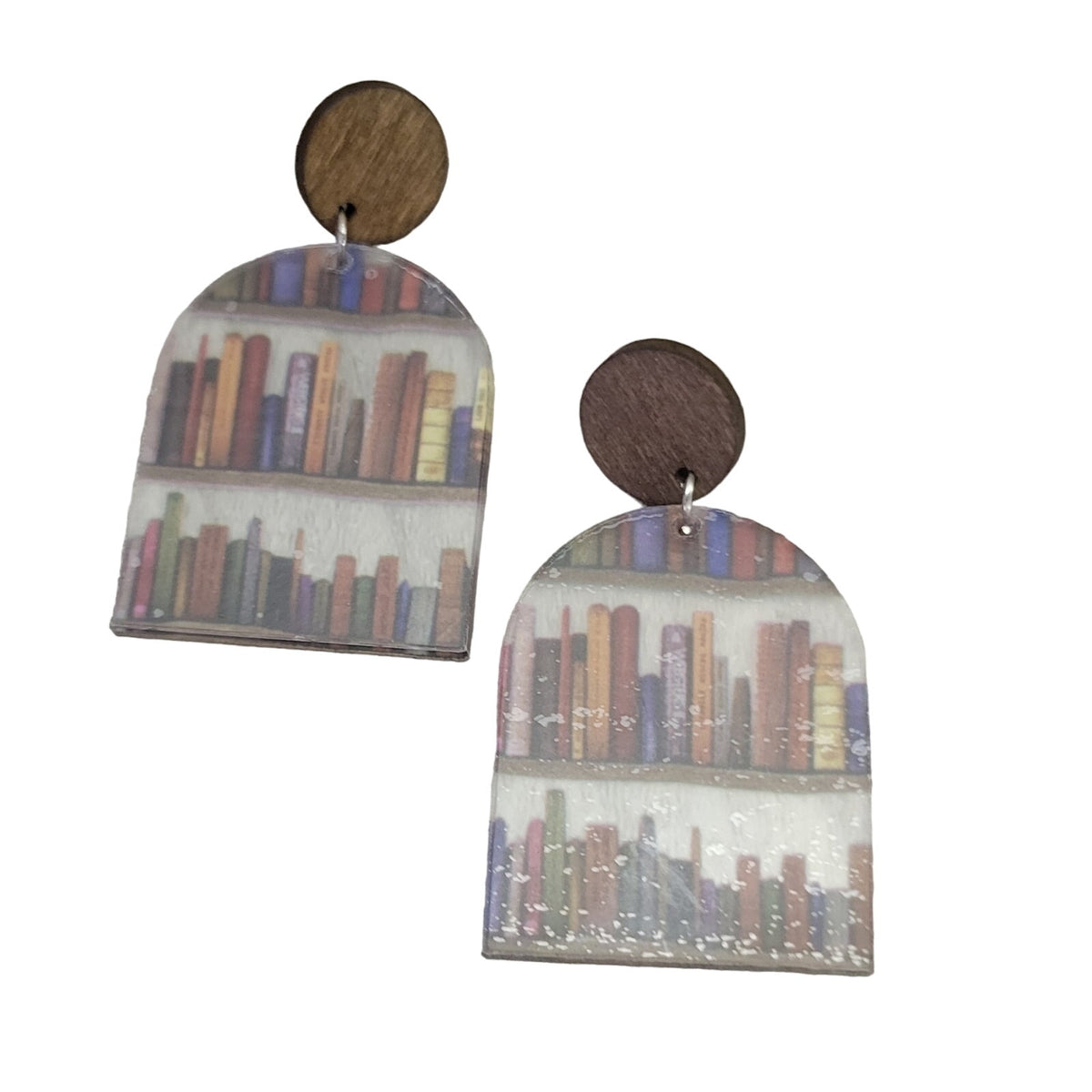 Wood and acrylic circle book earrings