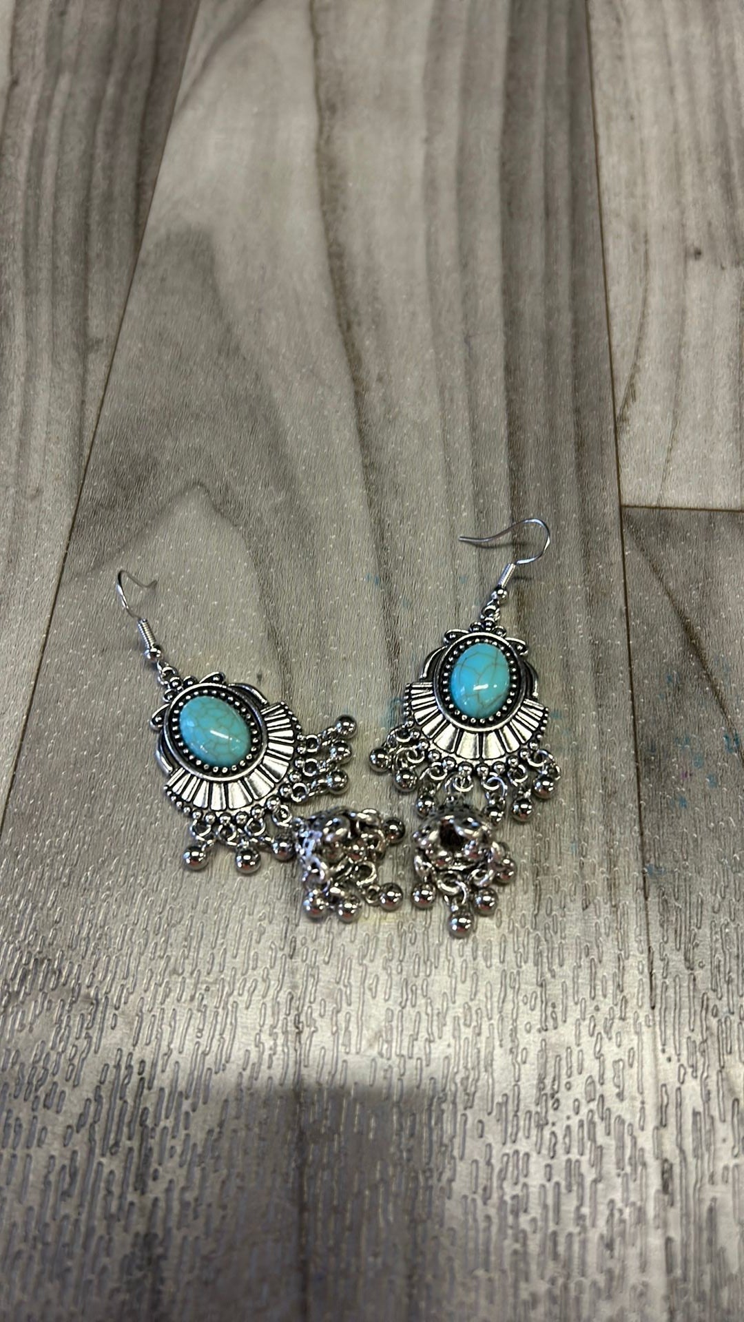 Silver and turquoise dangly earrings
