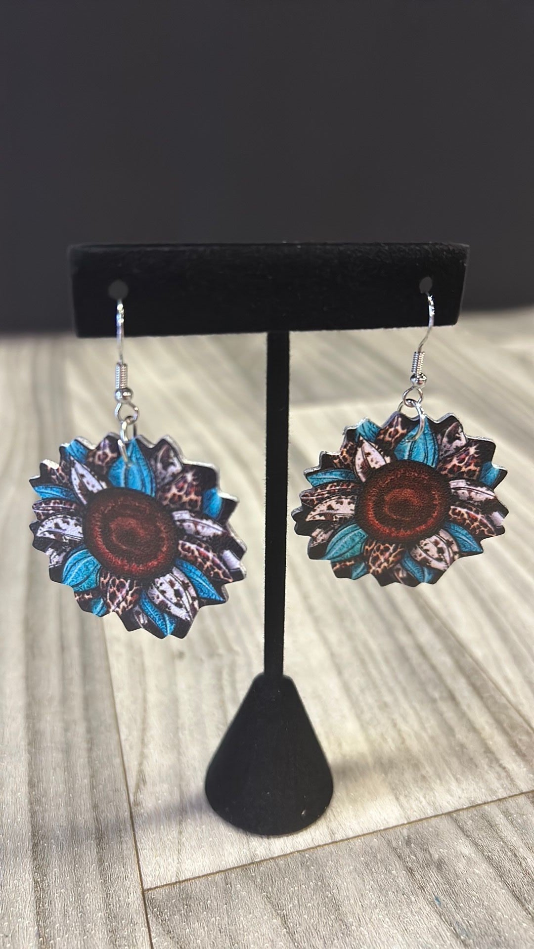 Faux leather brown & teal earrings